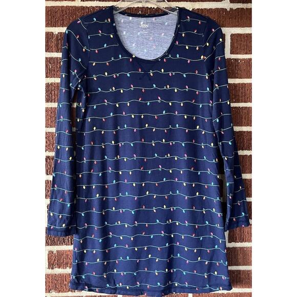 Jenni Intimates Navy Blue Holiday Christmas Light Long Sleeve Sleep Shirt Sz S - Picture 1 of 4